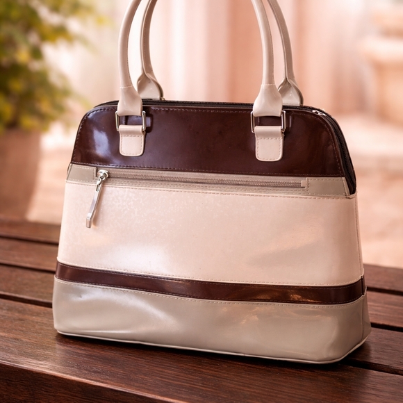 BEIJO Elegant Cream and Brown Satchel - Picture 2 of 4